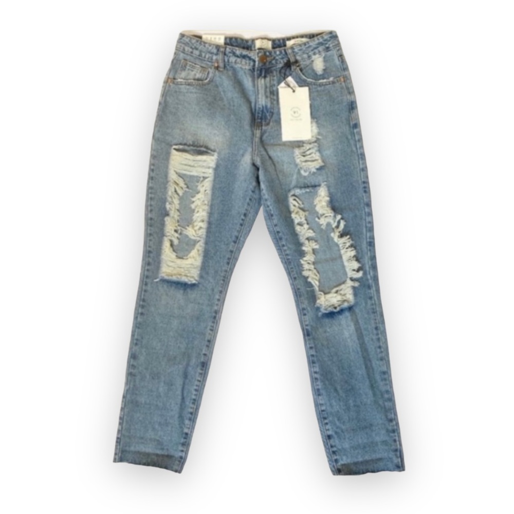 NWT Cotton On High 90s Distressed Denim Medium Wash Cut Off Jeans Womens 8
